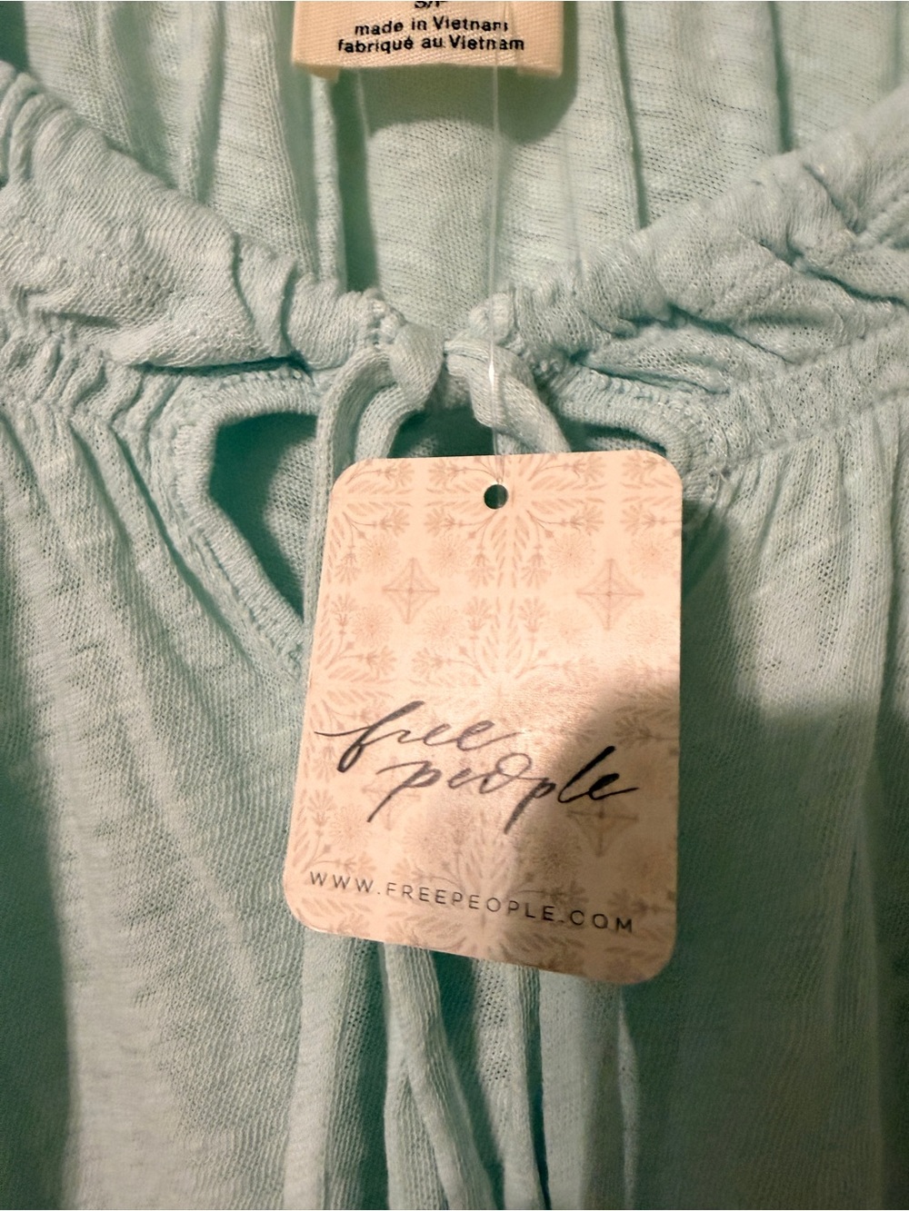 Free People Light Blue Tie-Front Peasant Crop Top - Picture 3 of 4